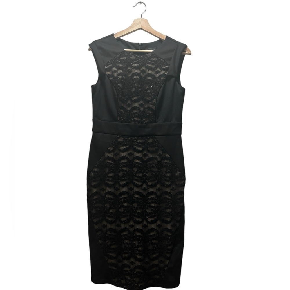 R&M RICHARDS Casual Blk Midi Sequence Dress Sleeveless Zipper w/Hook Size-6
